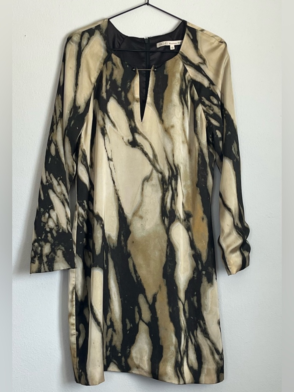 RACHEL Rachel Roy Marble-Print Long Sleeve Dress, Size L